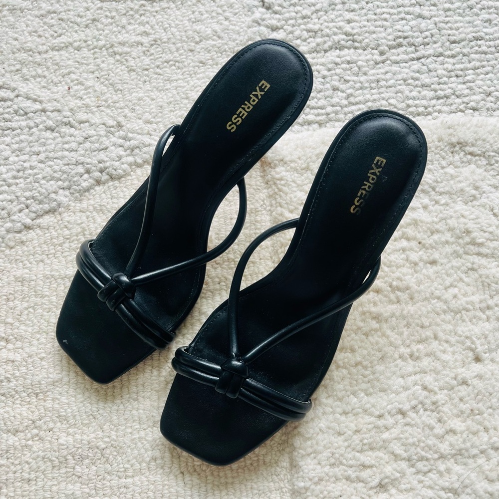 Express Black Faux Leather Sandals 3 Inch Heels Size 9